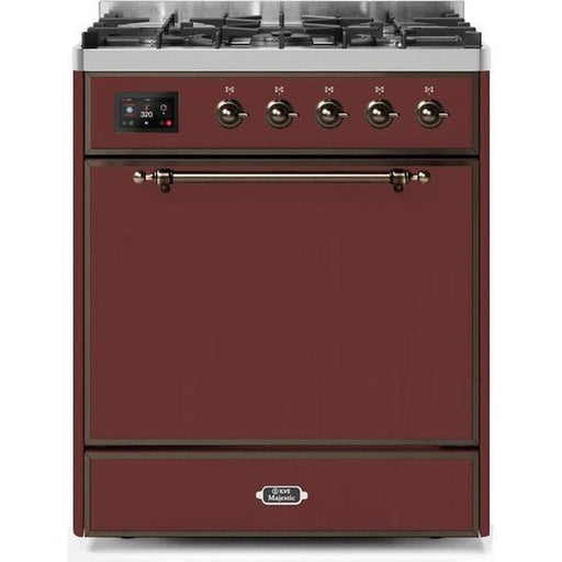 ILVE - Majestic II Series - 30 Inch Dual Fuel Freestanding Range Gas/Propane (UM30DQNE3) - Burgundy with Bronze Trim