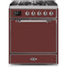 ILVE - Majestic II Series - 30 Inch Dual Fuel Freestanding Range Gas/Propane (UM30DQNE3) - Burgundy with Chrome Trim