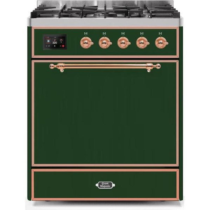 ILVE - Majestic II Series - 30 Inch Dual Fuel Freestanding Range Gas/Propane (UM30DQNE3) - Emerald Green with Copper Trim