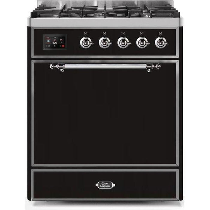 ILVE - Majestic II Series - 30 Inch Dual Fuel Freestanding Range Gas/Propane (UM30DQNE3) - Glossy Black with Chrome Trim