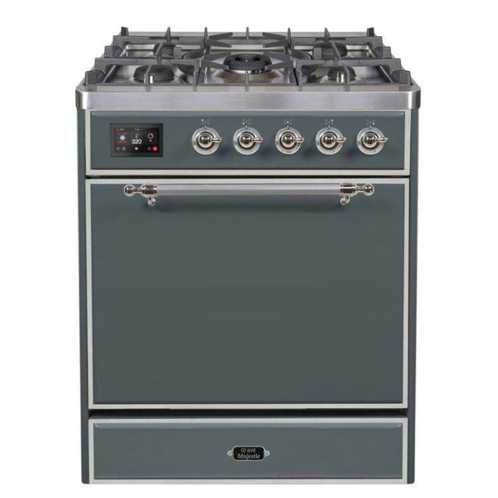 ILVE - Majestic II Series - 30 Inch Dual Fuel Freestanding Range Gas/Propane (UM30DQNE3) - Blue Grey with Chrome