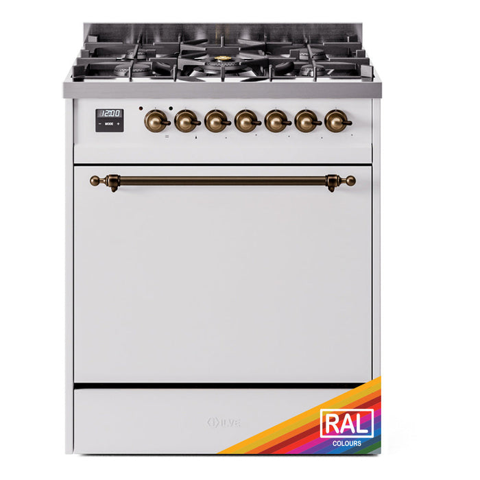 ILVE Nostalgie II 30" Dual Fuel Range with 5 Sealed Burners Solid Door - UP30QNMP