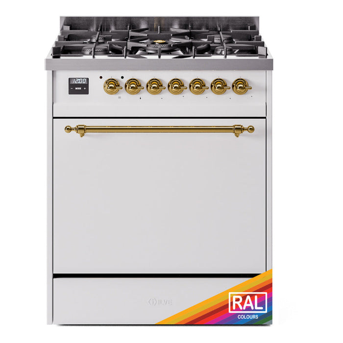 ILVE Nostalgie II 30" Dual Fuel Range with 5 Sealed Burners Solid Door - UP30QNMP