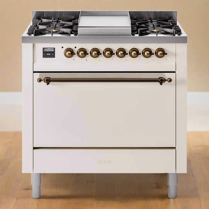 ILVE Nostalgie II 36" Dual Fuel Range with 6 Sealed Burners + Griddle Solid Door - UP36FQNMP