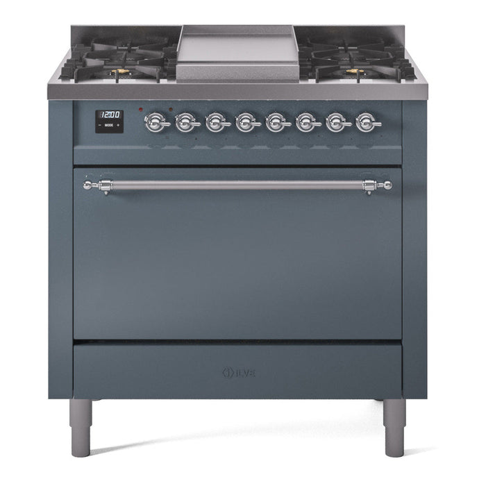 ILVE Nostalgie II 36" Dual Fuel Range with 6 Sealed Burners + Griddle Solid Door - UP36FQNMP