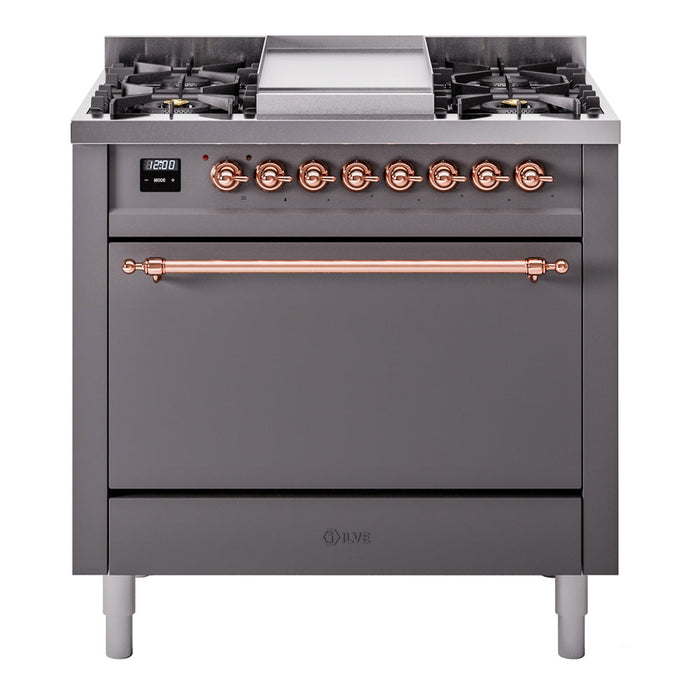 ILVE Nostalgie II 36" Dual Fuel Range with 6 Sealed Burners + Griddle Solid Door - UP36FQNMP