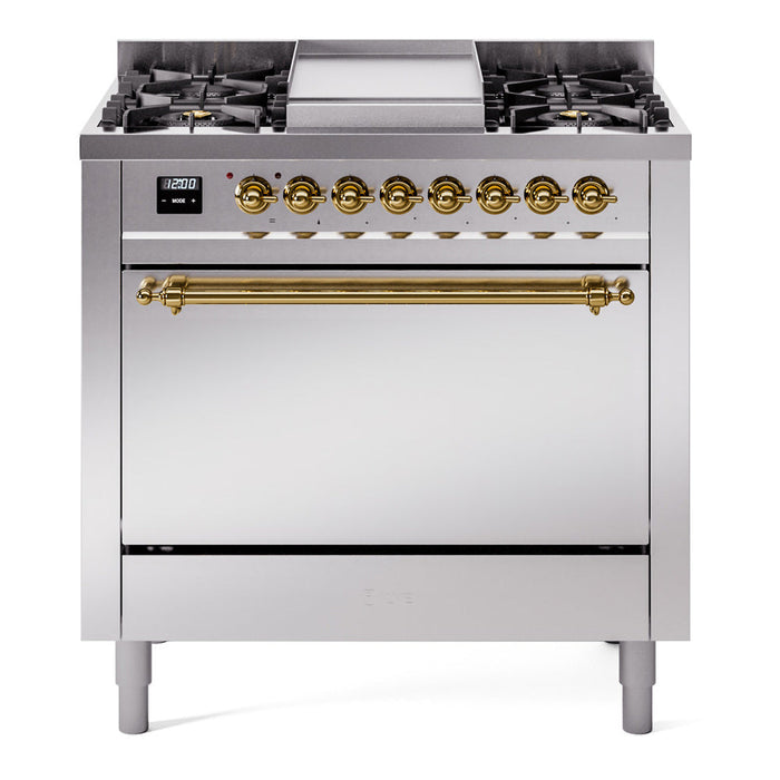 ILVE Nostalgie II 36" Dual Fuel Range with 6 Sealed Burners + Griddle Solid Door - UP36FQNMP