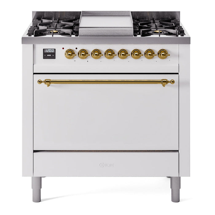 ILVE Nostalgie II 36" Dual Fuel Range with 6 Sealed Burners + Griddle Solid Door - UP36FQNMP