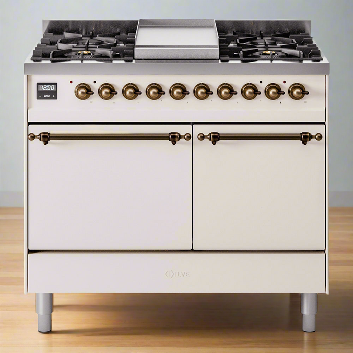 ILVE Nostalgie II 40" Dual Fuel Range with 6 Sealed Burners + Griddle Solid Door - UPD40FQNMP