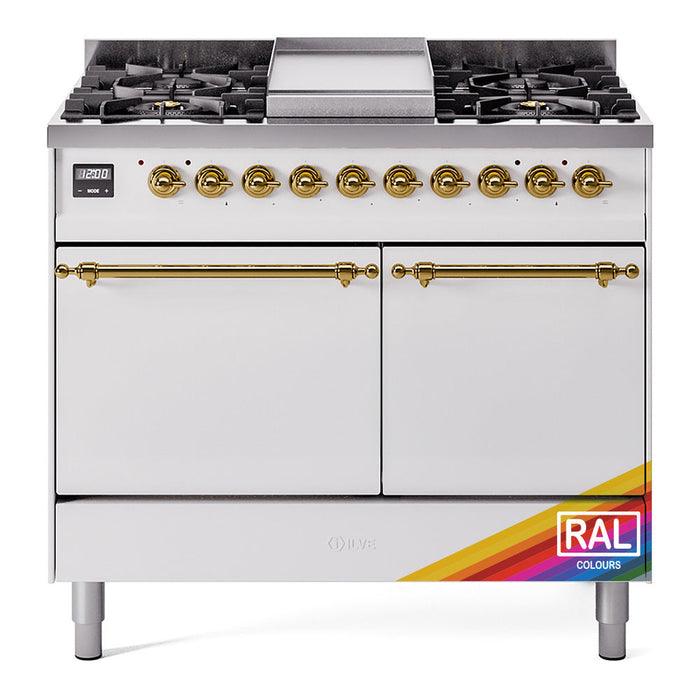 ILVE Nostalgie II 40" Dual Fuel Range with 6 Sealed Burners + Griddle Solid Door - UPD40FQNMP