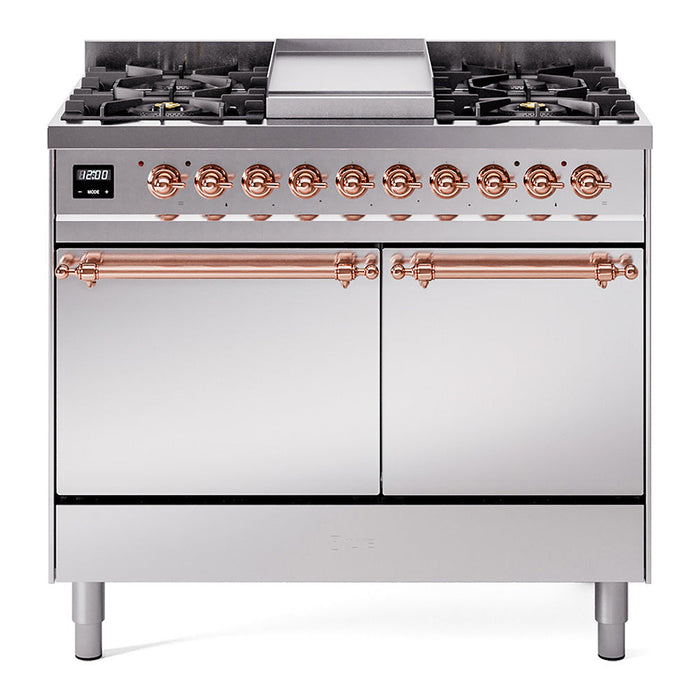 ILVE Nostalgie II 40" Dual Fuel Range with 6 Sealed Burners + Griddle Solid Door - UPD40FQNMP