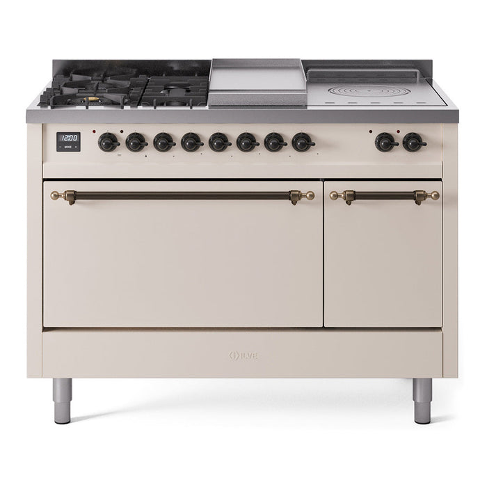 ILVE Nostalgie II 48" Dual Fuel Range with 5 Sealed Burners + Griddle + French Top Solid Door - UP48FSQNMP