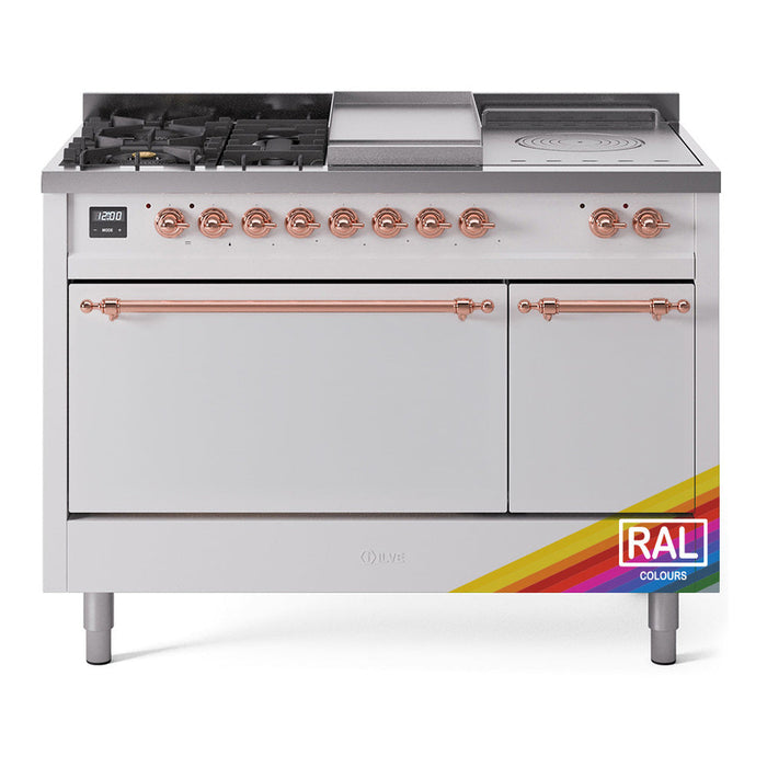 ILVE Nostalgie II 48" Dual Fuel Range with 5 Sealed Burners + Griddle + French Top Solid Door - UP48FSQNMP