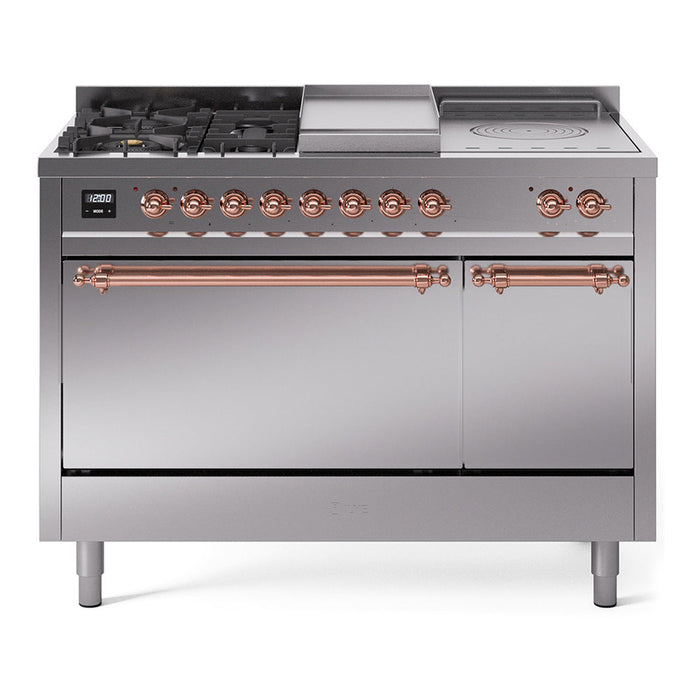 ILVE Nostalgie II 48" Dual Fuel Range with 5 Sealed Burners + Griddle + French Top Solid Door - UP48FSQNMP