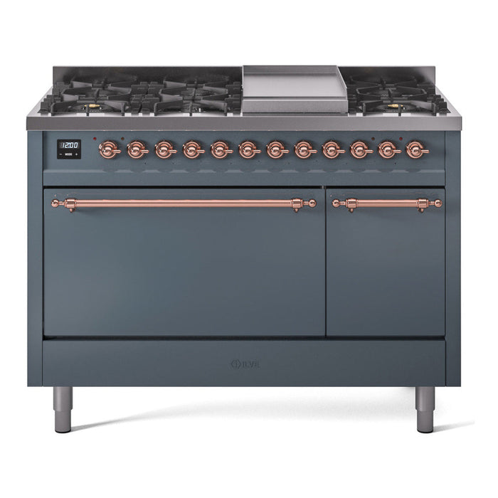 ILVE Nostalgie II 48" Dual Fuel Range with 8 Sealed Burners + Griddle Solid Door - UP48FQNMP