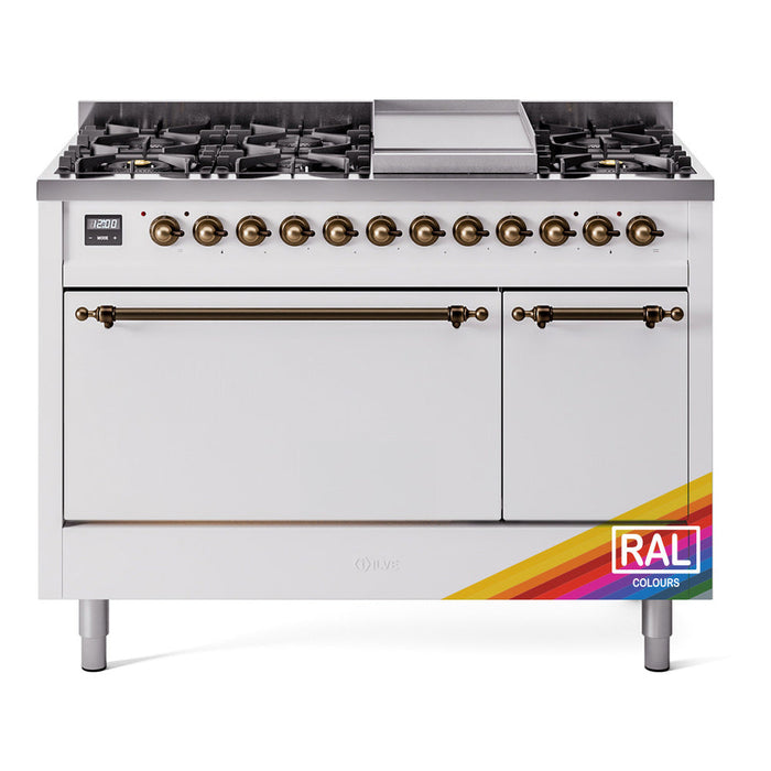 ILVE Nostalgie II 48" Dual Fuel Range with 8 Sealed Burners + Griddle Solid Door - UP48FQNMP