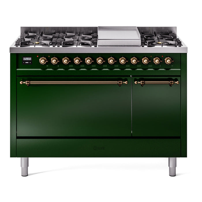 ILVE Nostalgie II 48" Dual Fuel Range with 8 Sealed Burners + Griddle Solid Door - UP48FQNMP