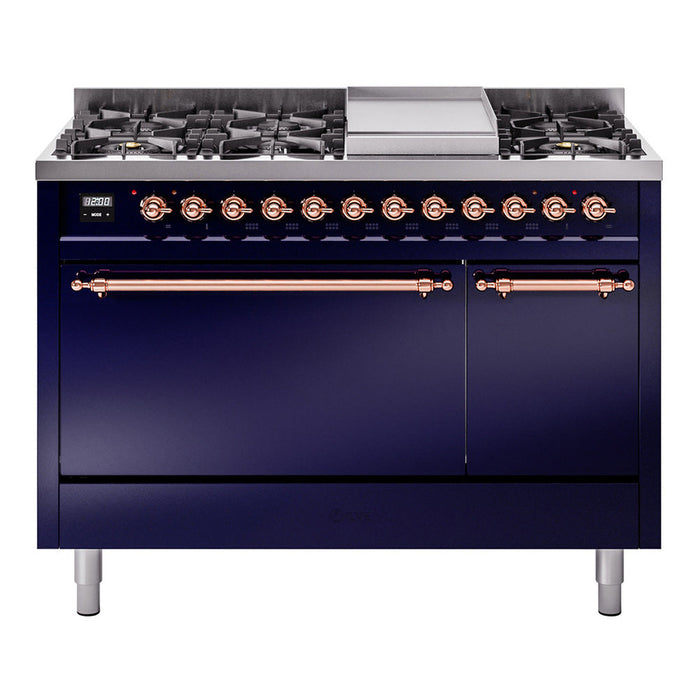 ILVE Nostalgie II 48" Dual Fuel Range with 8 Sealed Burners + Griddle Solid Door - UP48FQNMP