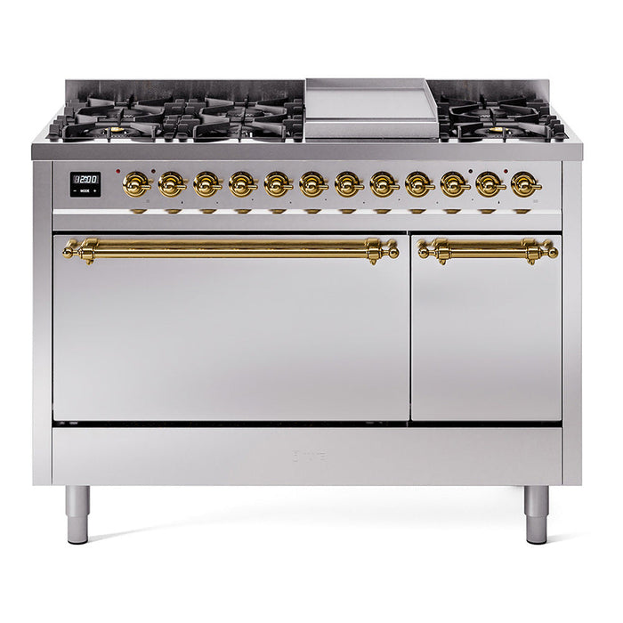 ILVE Nostalgie II 48" Dual Fuel Range with 8 Sealed Burners + Griddle Solid Door - UP48FQNMP