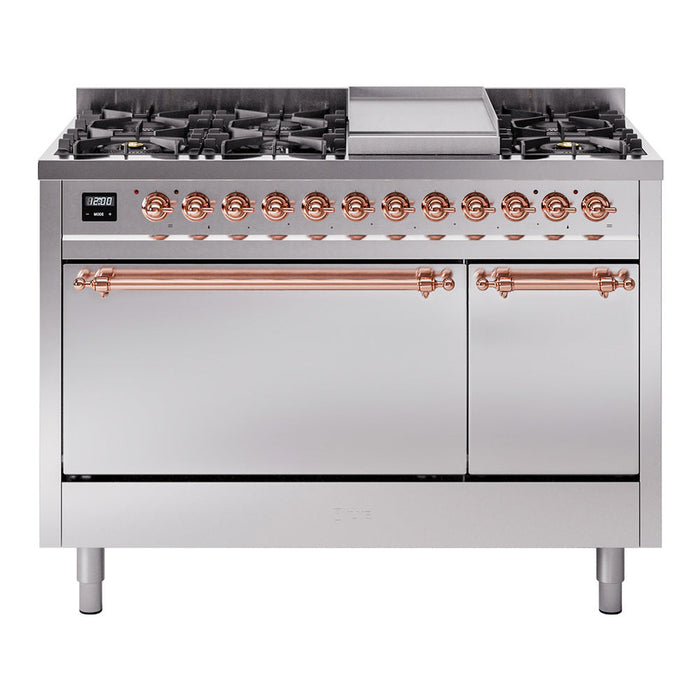 ILVE Nostalgie II 48" Dual Fuel Range with 8 Sealed Burners + Griddle Solid Door - UP48FQNMP