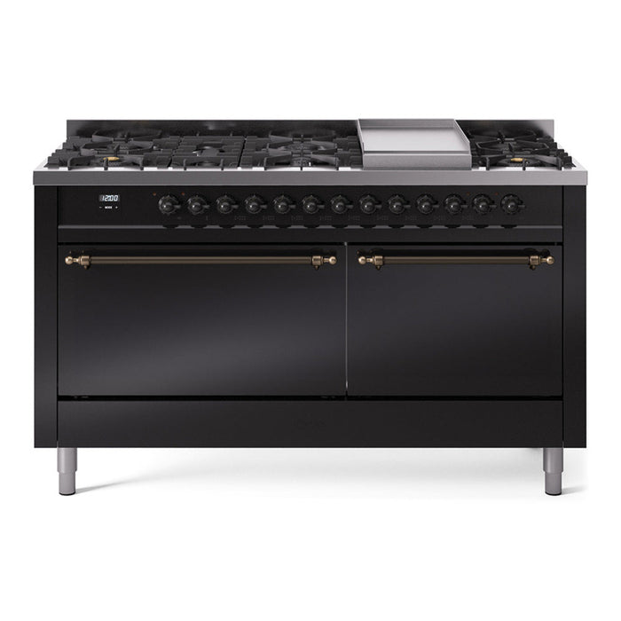 ILVE Nostalgie II 60" Dual Fuel Range with 9 Sealed Burners + Griddle Solid Door - UP60FQNMP