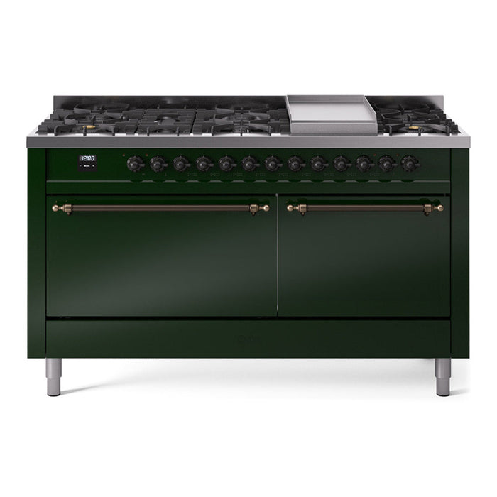 ILVE Nostalgie II 60" Dual Fuel Range with 9 Sealed Burners + Griddle Solid Door - UP60FQNMP