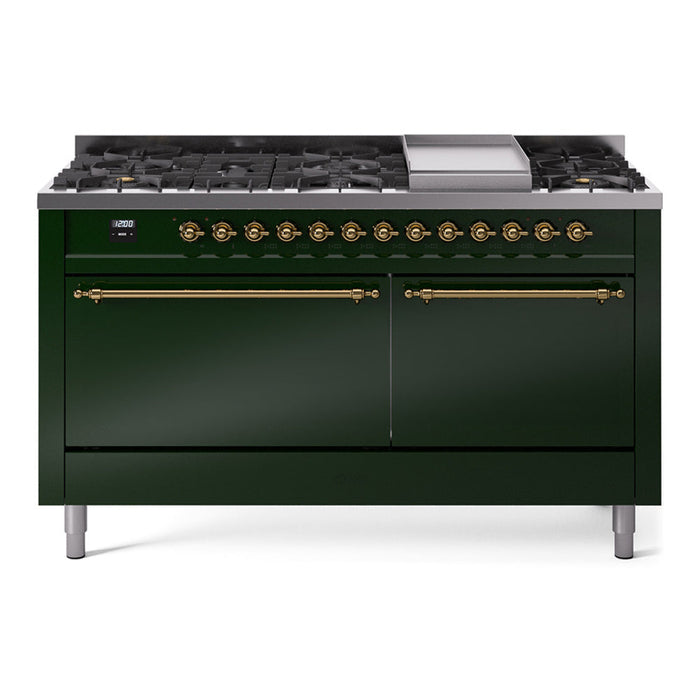 ILVE Nostalgie II 60" Dual Fuel Range with 9 Sealed Burners + Griddle Solid Door - UP60FQNMP