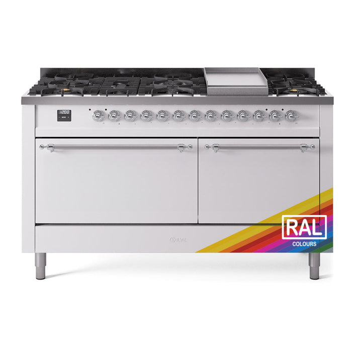 ILVE Nostalgie II 60" Dual Fuel Range with 9 Sealed Burners + Griddle Solid Door - UP60FQNMP