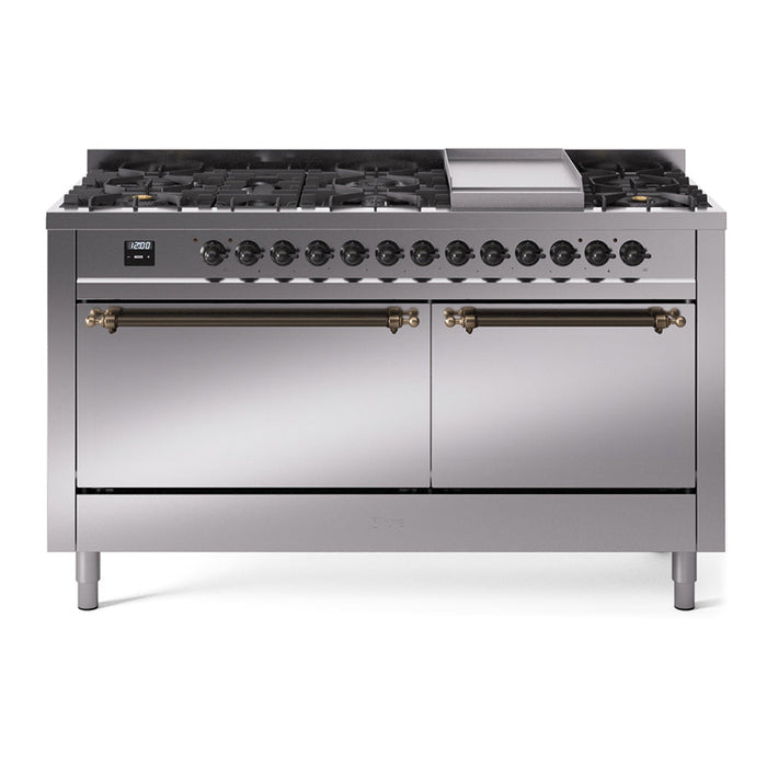 ILVE Nostalgie II 60" Dual Fuel Range with 9 Sealed Burners + Griddle Solid Door - UP60FQNMP