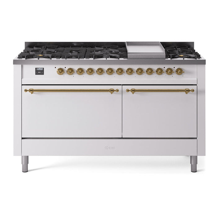 ILVE Nostalgie II 60" Dual Fuel Range with 9 Sealed Burners + Griddle Solid Door - UP60FQNMP