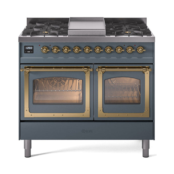 ILVE Nostalgie II Noblesse 40" Dual Fuel Range with 9 Sealed Burners + Griddle, Triple Glass Door - UND40FNMP