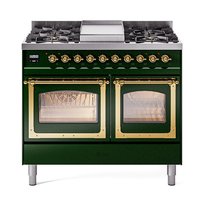 ILVE Nostalgie II Noblesse 40" Dual Fuel Range with 9 Sealed Burners + Griddle, Triple Glass Door - UND40FNMP