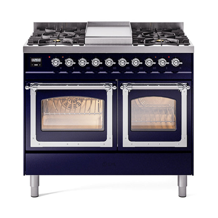 ILVE Nostalgie II Noblesse 40" Dual Fuel Range with 9 Sealed Burners + Griddle, Triple Glass Door - UND40FNMP