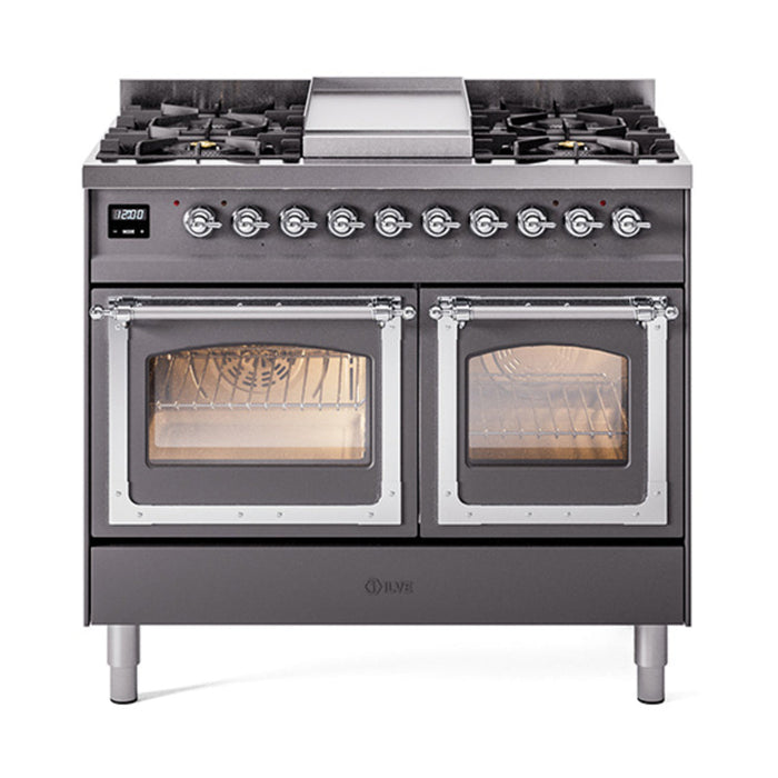 ILVE Nostalgie II Noblesse 40" Dual Fuel Range with 9 Sealed Burners + Griddle, Triple Glass Door - UND40FNMP