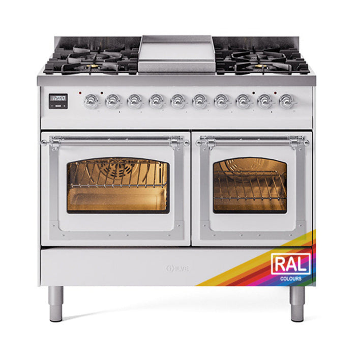 ILVE Nostalgie II Noblesse 40" Dual Fuel Range with 9 Sealed Burners + Griddle, Triple Glass Door - UND40FNMP