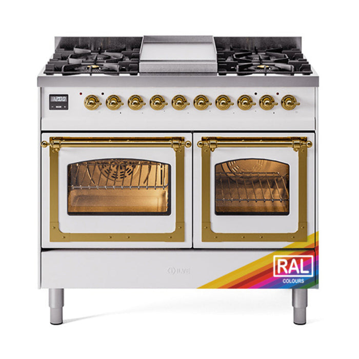 ILVE Nostalgie II Noblesse 40" Dual Fuel Range with 9 Sealed Burners + Griddle, Triple Glass Door - UND40FNMP