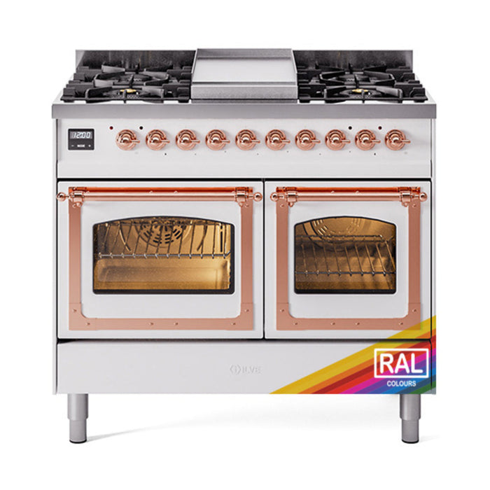 ILVE Nostalgie II Noblesse 40" Dual Fuel Range with 9 Sealed Burners + Griddle, Triple Glass Door - UND40FNMP