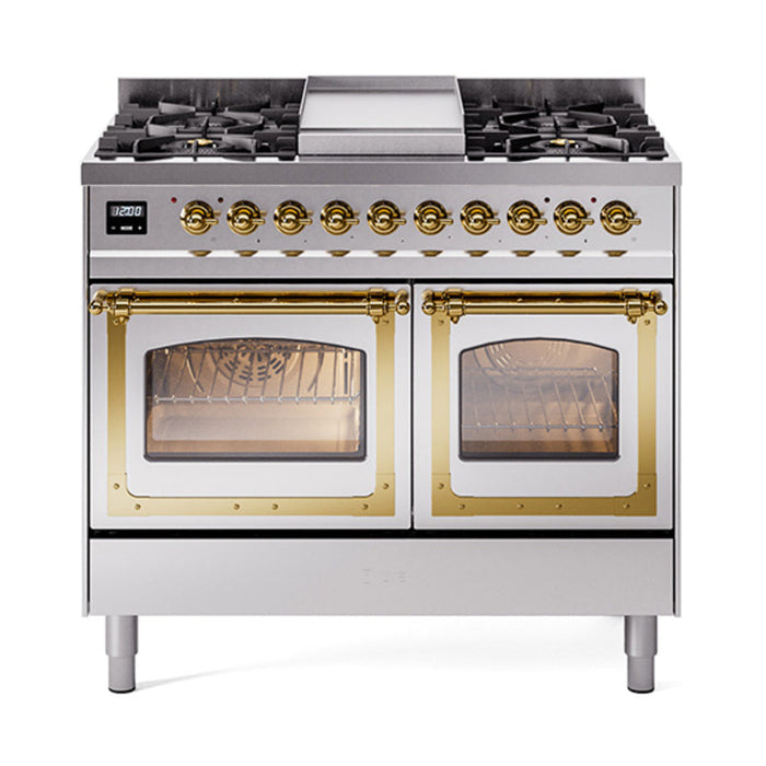 ILVE Nostalgie II Noblesse 40" Dual Fuel Range with 9 Sealed Burners + Griddle, Triple Glass Door - UND40FNMP