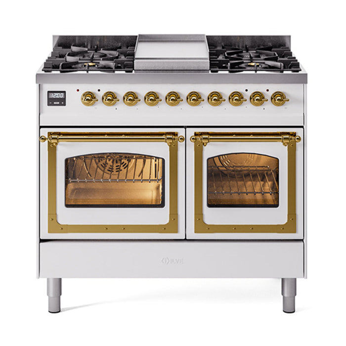 ILVE Nostalgie II Noblesse 40" Dual Fuel Range with 9 Sealed Burners + Griddle, Triple Glass Door - UND40FNMP