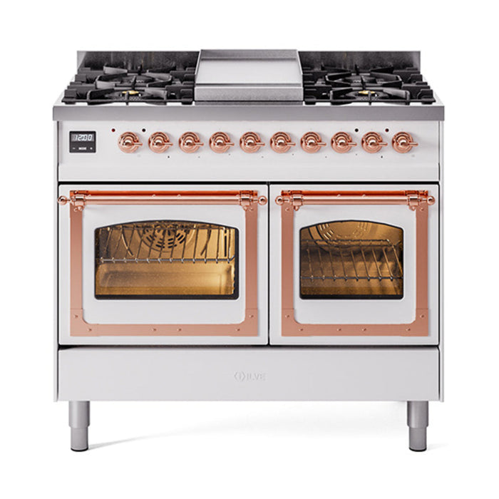 ILVE Nostalgie II Noblesse 40" Dual Fuel Range with 9 Sealed Burners + Griddle, Triple Glass Door - UND40FNMP