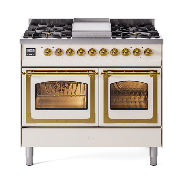 ILVE Nostalgie II Noblesse 40" Dual Fuel Range with 9 Sealed Burners + Griddle, Triple Glass Door - UND40FNMP