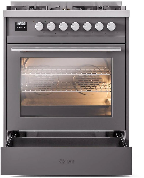 ILVE 30" Professional Plus II Dual Fuel Range with 5 Sealed Burners, Triple Glass Door - UP30WMP