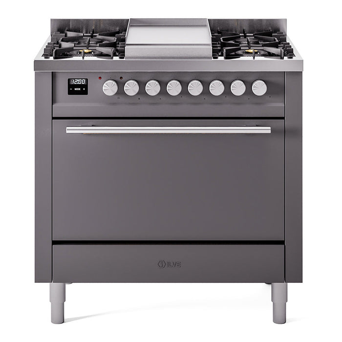 ILVE Professional Plus II 36" Dual Fuel Range 6 Sealed Burners with Solid Door - UP36FQMP