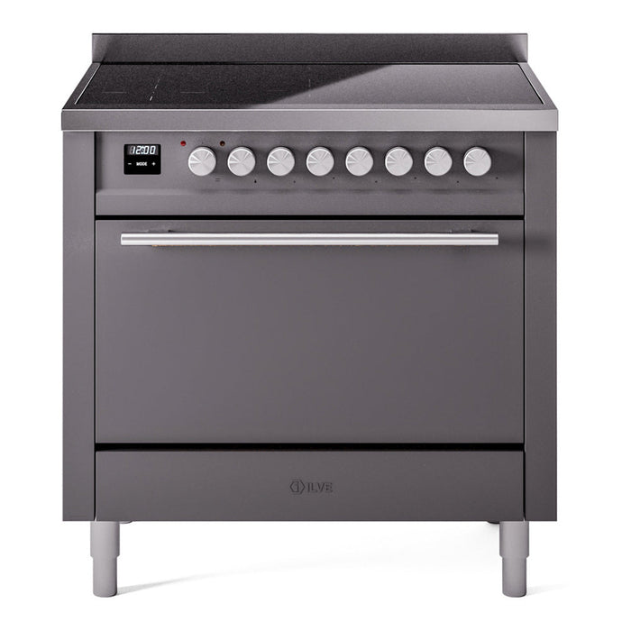 ILVE Professional Plus II 36" Electric Range with 6 Induction Elements Solid Door with Stainless Steel knobs - UPI366QMP