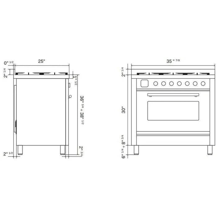 ILVE 36" Professional Plus II Dual Fuel Range with 6 Sealed Burner - UP36FWMP