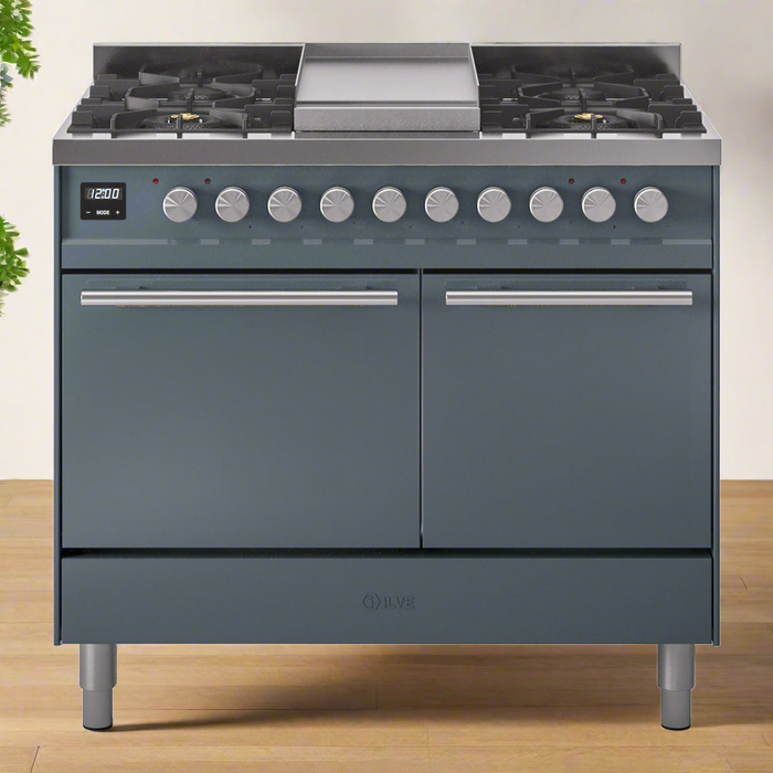 ILVE Professional Plus II 40" Dual Fuel Range with 6 Sealed Burners + Griddle Solid Door - UPD40FQMP