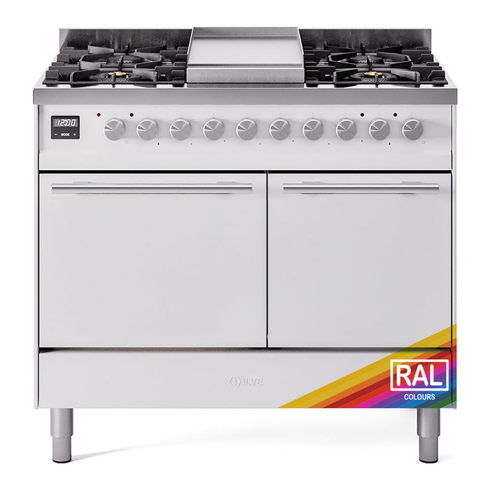 ILVE Professional Plus II 40" Dual Fuel Range with 6 Sealed Burners + Griddle Solid Door - UPD40FQMP