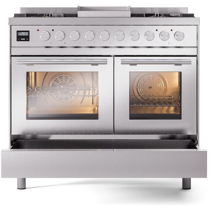 ILVE 40" Professional Plus II Dual Fuel Range with 6 Sealed Burners + Griddle, Triple Glass Door - UPD40FWMP