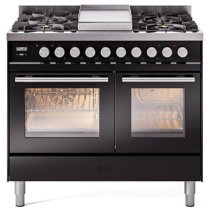 ILVE 40" Professional Plus II Dual Fuel Range with 6 Sealed Burners + Griddle, Triple Glass Door - UPD40FWMP