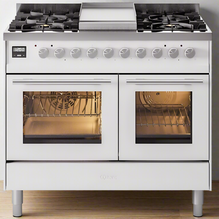 ILVE 40" Professional Plus II Dual Fuel Range with 6 Sealed Burners + Griddle, Triple Glass Door - UPD40FWMP